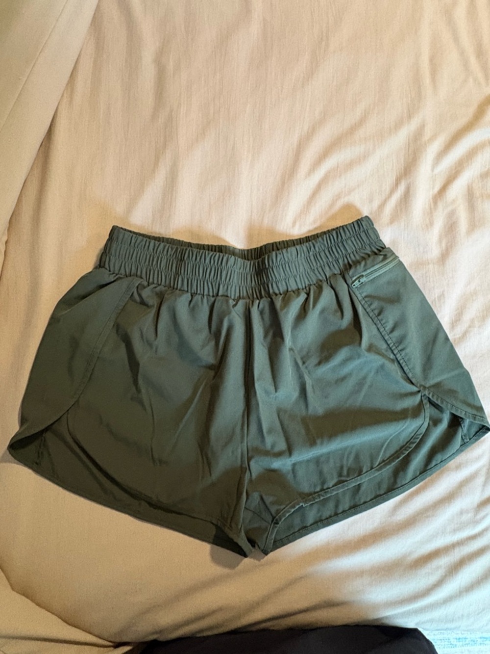 Women's Olive Green Athletic Shorts with Elastic Waistband